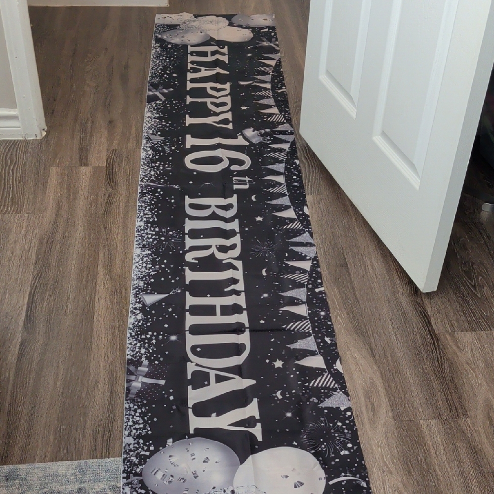 Black & Silver "Happy 16th Birthday" Banners - SET OF 2